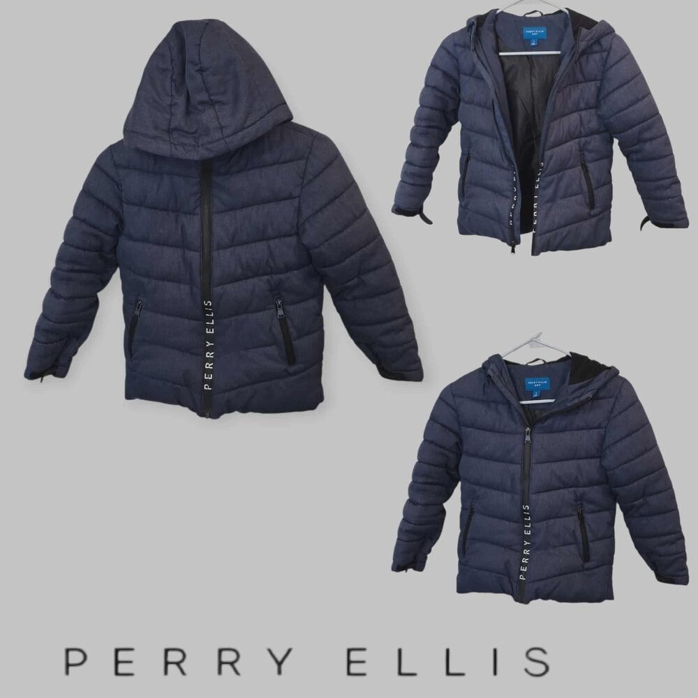 PERRY ELLIS Boy Navy Quilted Parka Hooded Coat Jacket Kids Boys 7